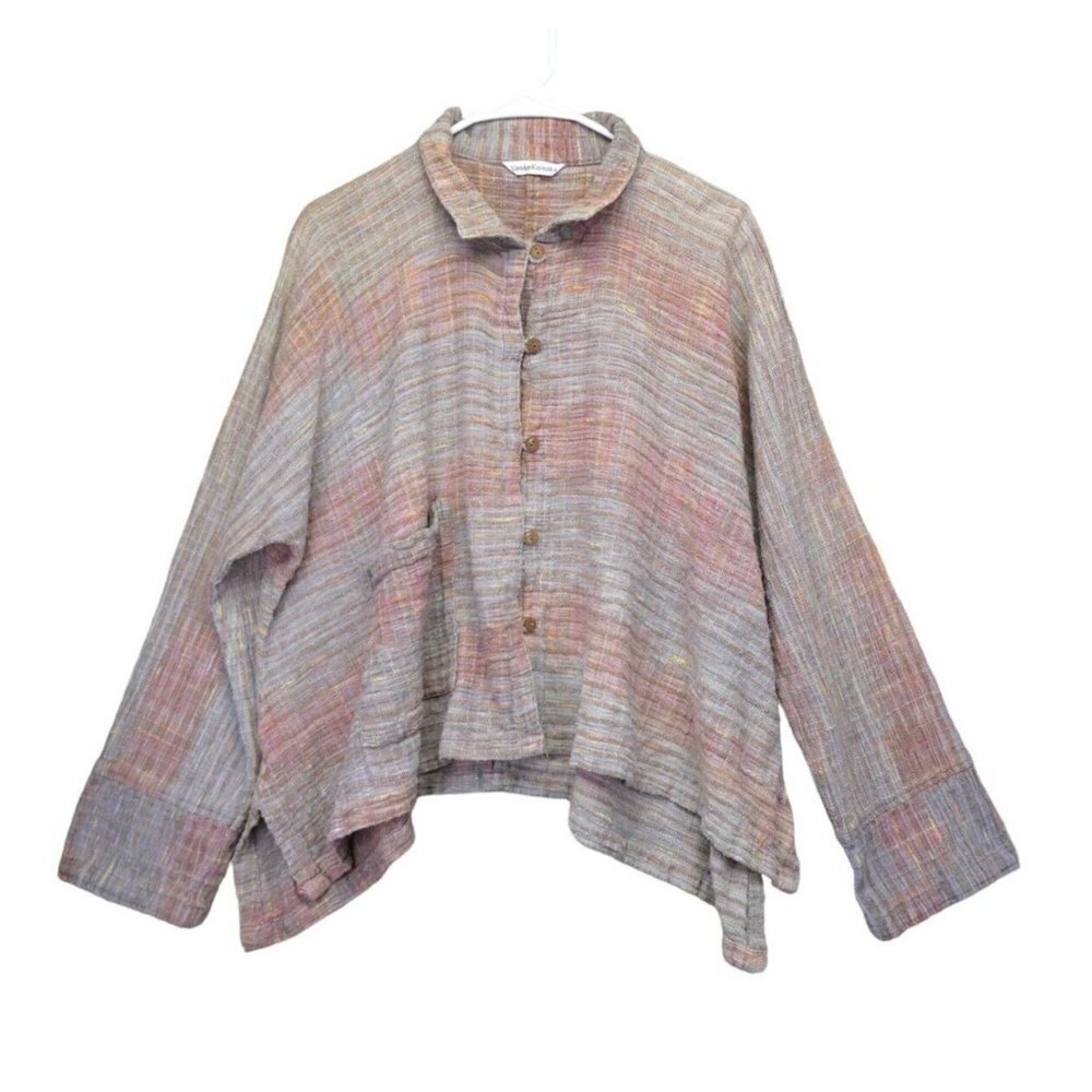 Yasuko Kurisaka Cotton Woven Long Sleeve Button Front Shirt Jacket O/S Lagenlook